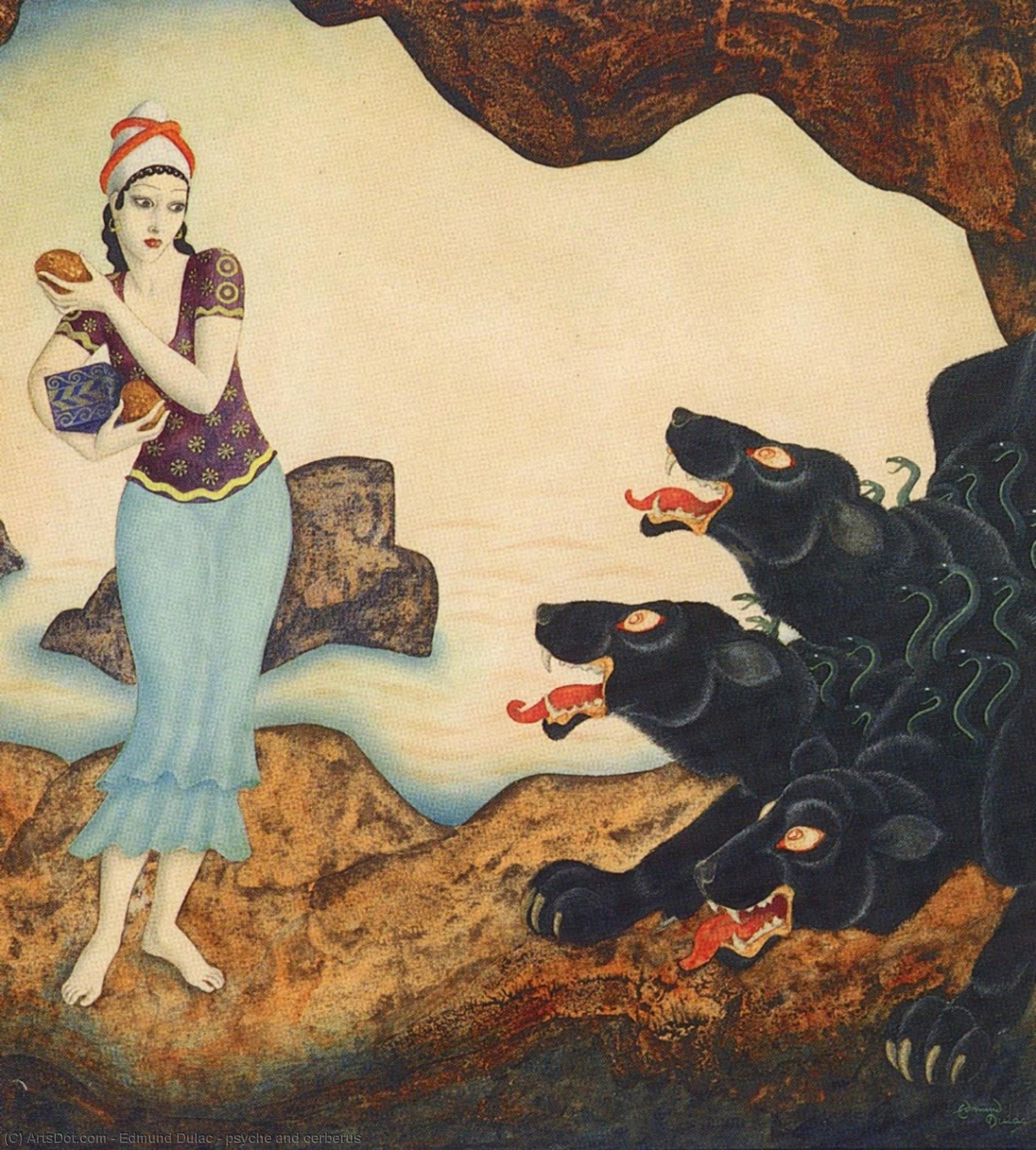 Wikioo.org - The Encyclopedia of Fine Arts - Painting, Artwork by Edmund Dulac - psyche and cerberus