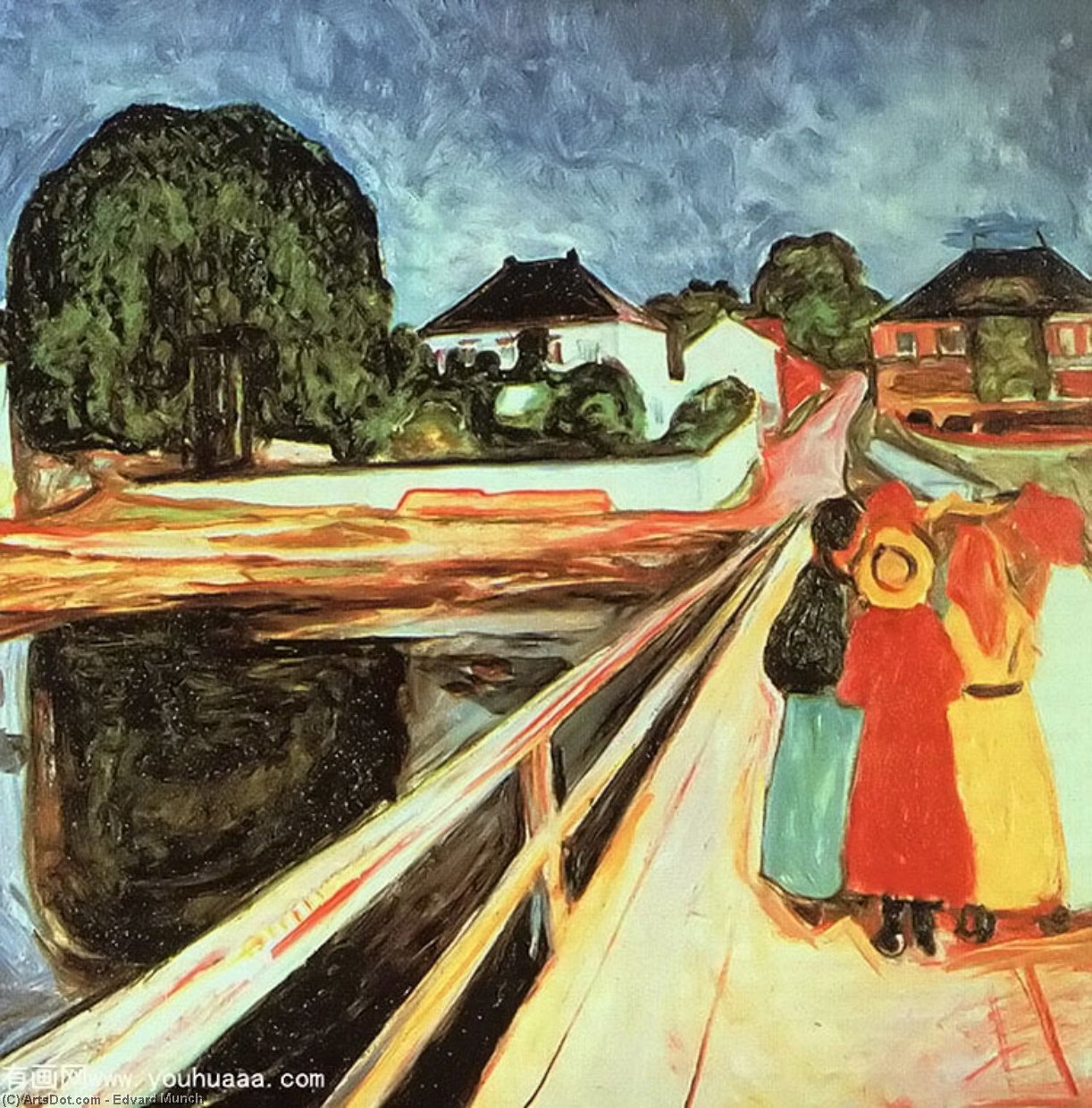 WikiOO.org - Encyclopedia of Fine Arts - Malba, Artwork Edvard Munch - flickor pa en bro