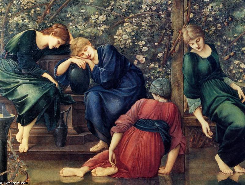 Wikioo.org - The Encyclopedia of Fine Arts - Painting, Artwork by Edward Coley Burne-Jones - briar rose, garden court (detail)