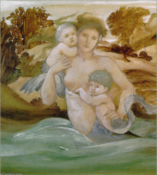 WikiOO.org - 백과 사전 - 회화, 삽화 Edward Coley Burne-Jones - Mermaid With Her Off spring