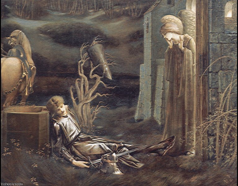 Wikioo.org – L'Encyclopédie des Beaux Arts - Peinture, Oeuvre de Edward Coley Burne-Jones - Le Rêve de Lancelot à la chapelle du Graal San