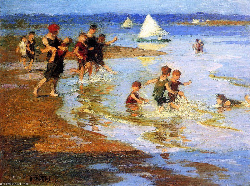 Wikioo.org - The Encyclopedia of Fine Arts - Painting, Artwork by Edward Henry Potthast - Children at Play on the Beach