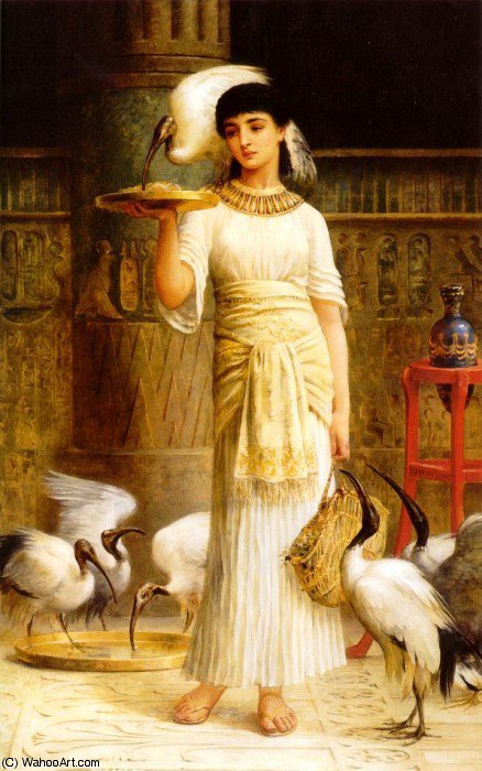 Wikioo.org - The Encyclopedia of Fine Arts - Painting, Artwork by Edwin Longsden Long - Alethe Attendant of the Sacred Ibis in the Temple of Isis at