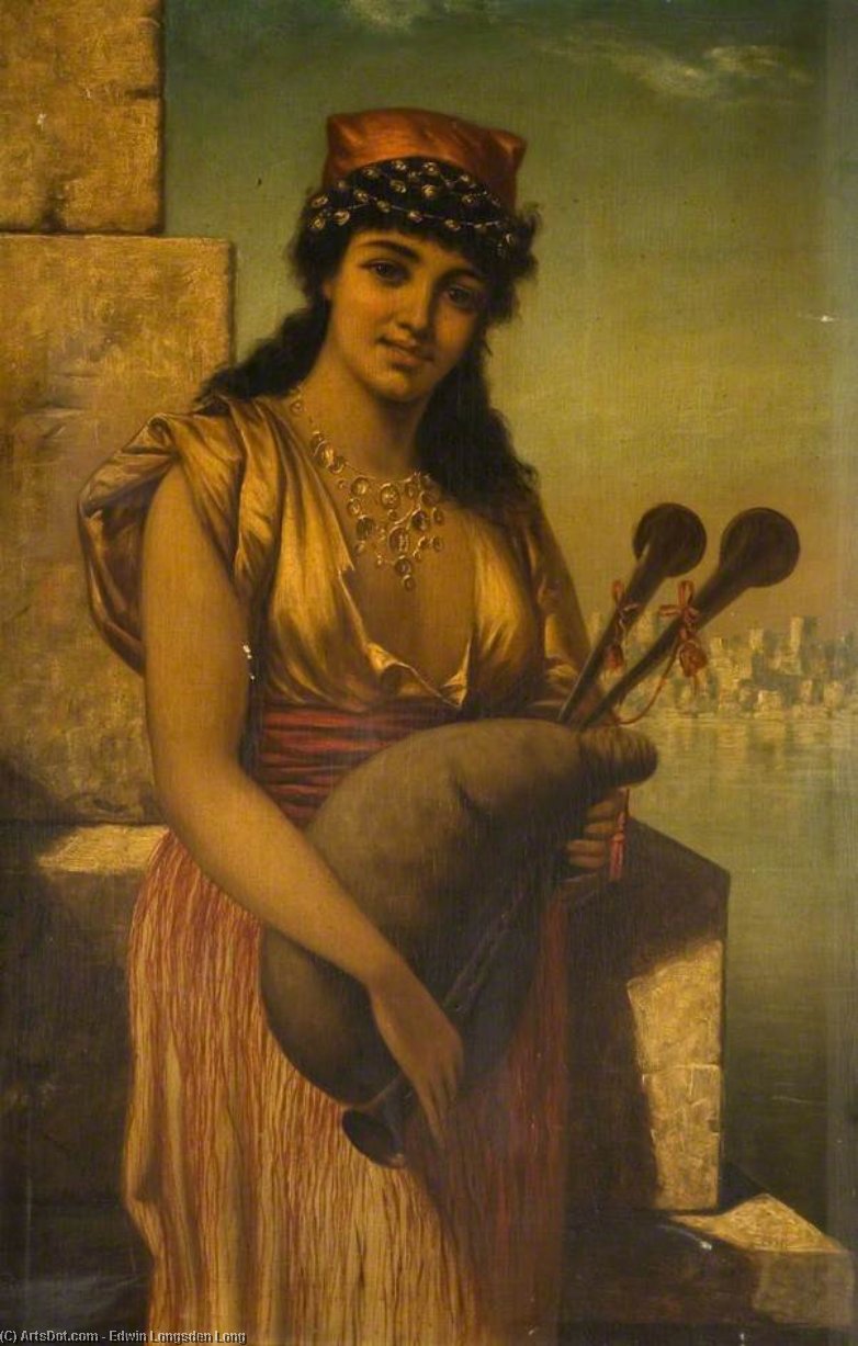Wikioo.org - The Encyclopedia of Fine Arts - Painting, Artwork by Edwin Longsden Long - Girl with Bagpipes