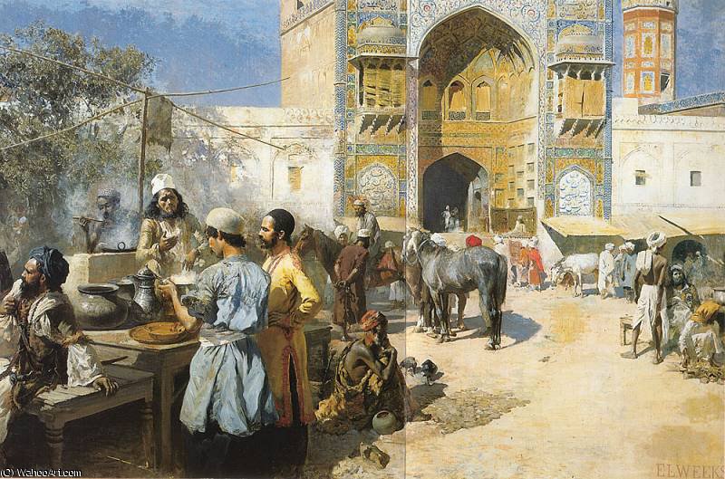 Wikioo.org – L'Encyclopédie des Beaux Arts - Peinture, Oeuvre de Edwin Lord Weeks - Un restaurant en plein air Lahore