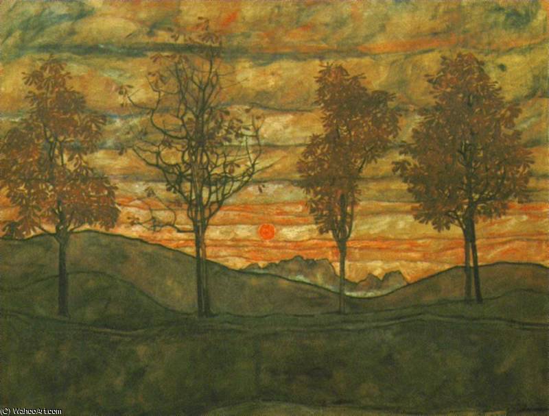 Wikioo.org - The Encyclopedia of Fine Arts - Painting, Artwork by Egon Schiele - four trees