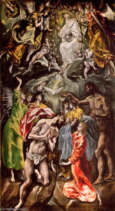 WikiOO.org - 백과 사전 - 회화, 삽화 El Greco (Doménikos Theotokopoulos) - Baptism of Christ - -