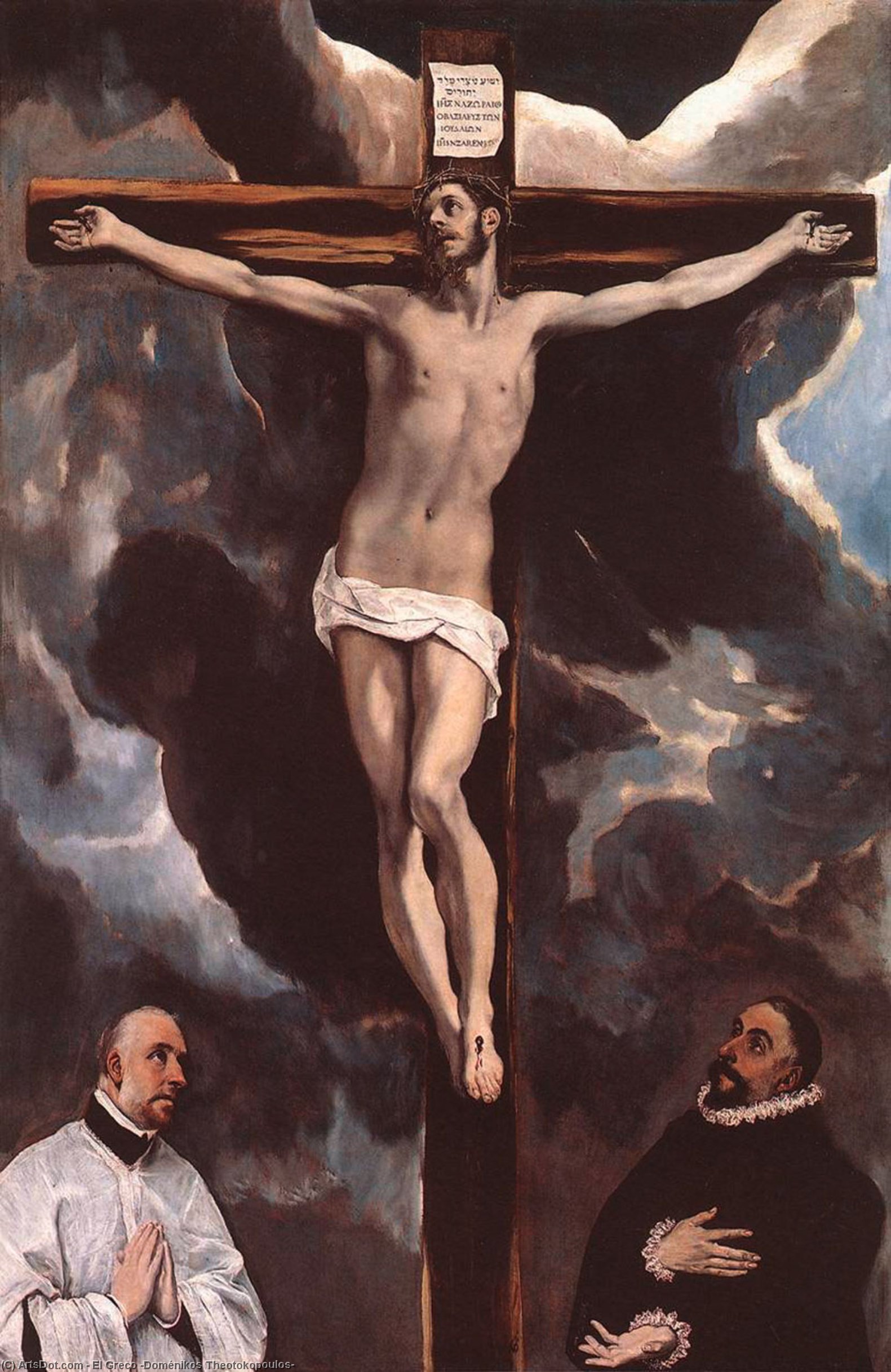 WikiOO.org - Εγκυκλοπαίδεια Καλών Τεχνών - Ζωγραφική, έργα τέχνης El Greco (Doménikos Theotokopoulos) - Christ on the Cross Adored by Donors