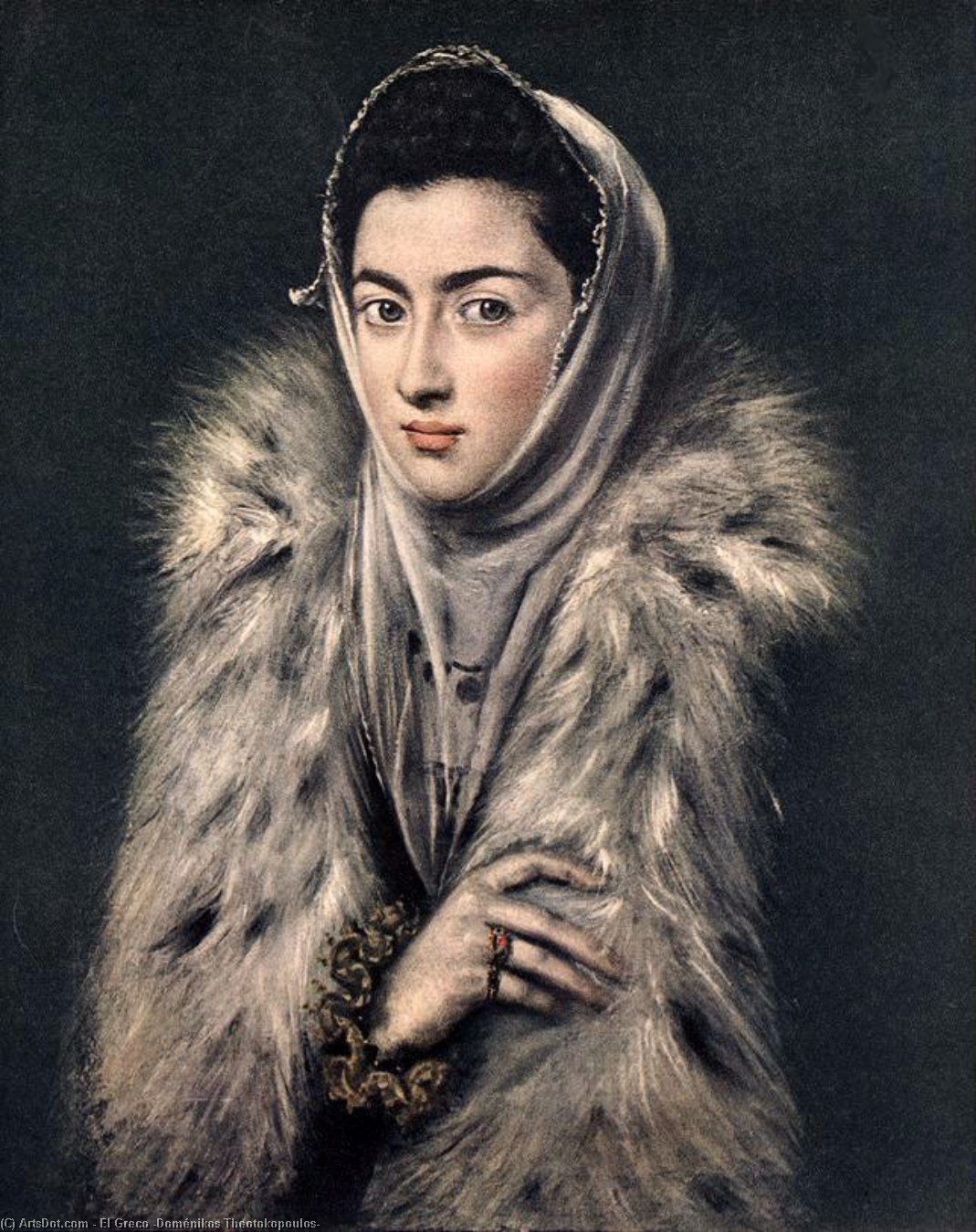 WikiOO.org – 美術百科全書 - 繪畫，作品 El Greco (Doménikos Theotokopoulos) - 夫人 一个  毛皮