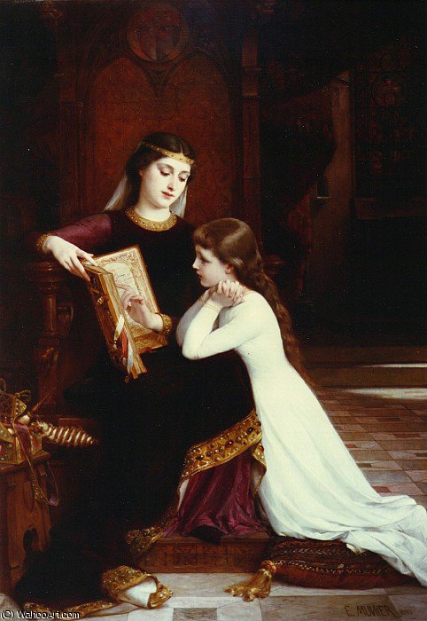 Wikioo.org - The Encyclopedia of Fine Arts - Painting, Artwork by Emile Munier - reading lesson
