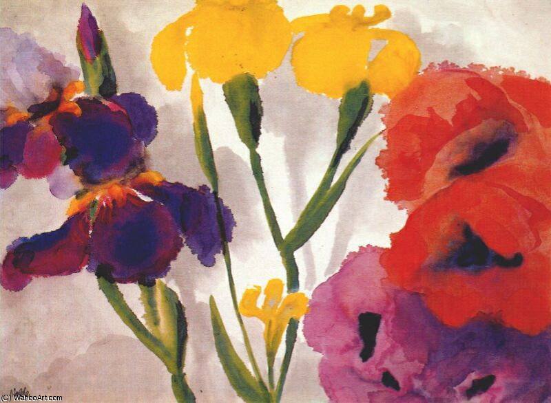 Wikioo.org - The Encyclopedia of Fine Arts - Painting, Artwork by Emile Nolde - irises and poppies
