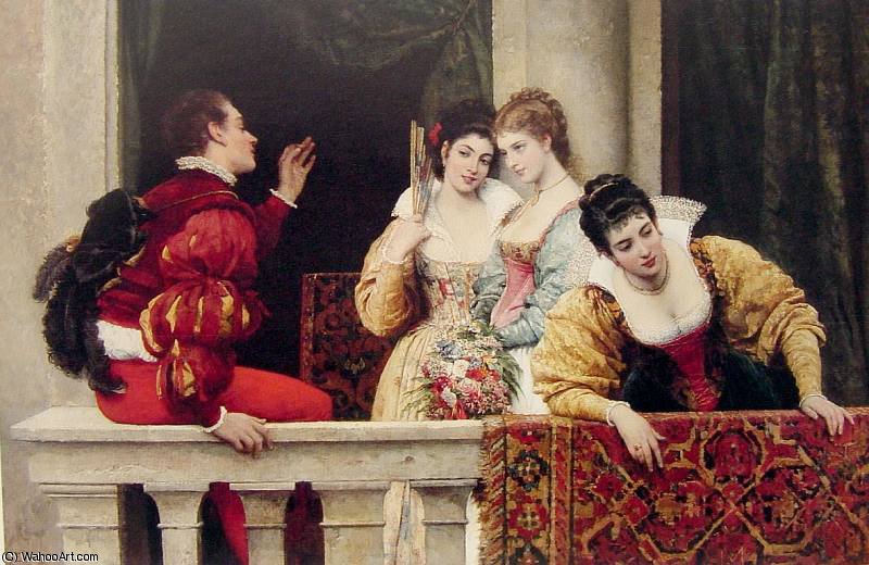 Wikioo.org – L'Enciclopedia delle Belle Arti - Pittura, Opere di Eugene De Blaas - Sul balcone