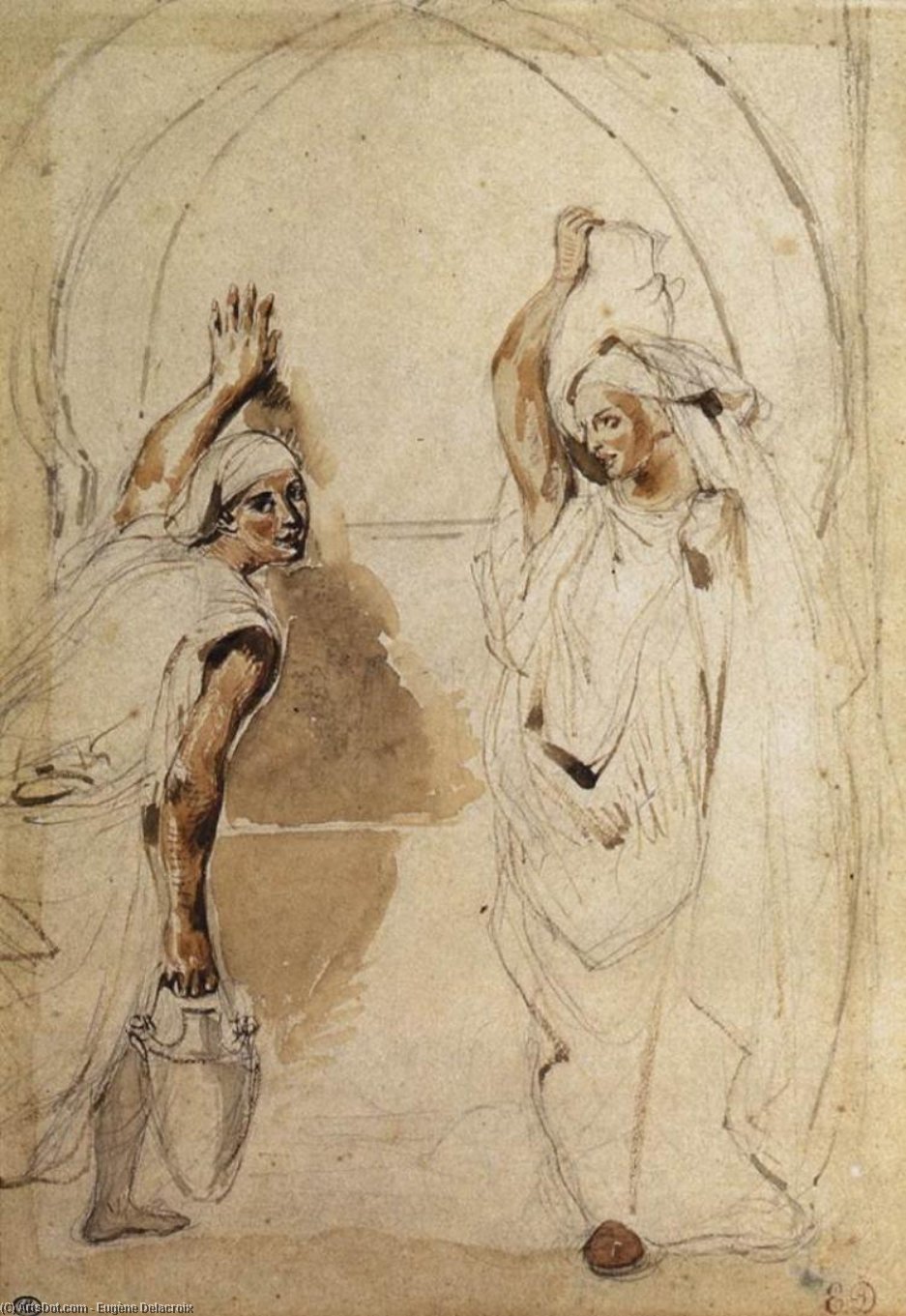 Wikioo.org - Bách khoa toàn thư về mỹ thuật - Vẽ tranh, Tác phẩm nghệ thuật Eugène Delacroix - Eugene Two WOmen at the Well