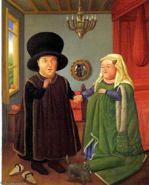 Wikioo.org - The Encyclopedia of Fine Arts - Painting, Artwork by Fernando Botero Angulo - I coniugi Arnolfini da Van Eyck