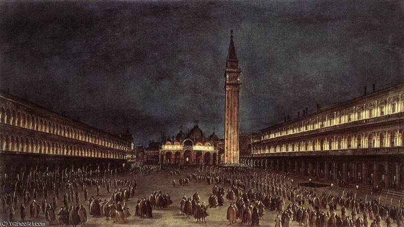 WikiOO.org – 美術百科全書 - 繪畫，作品 Francesco Lazzaro Guardi - 夜间游行在圣马可广场