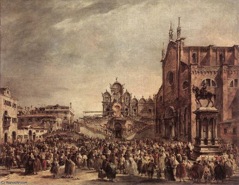 Wikioo.org - The Encyclopedia of Fine Arts - Painting, Artwork by Francesco Lazzaro Guardi - Pope Pius VI Blessing the People on Campo Santi Giovanni e Paolo