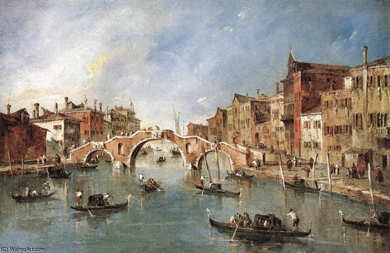 Wikioo.org - Die Enzyklopädie bildender Kunst - Malerei, Kunstwerk von Francesco Lazzaro Guardi - Die drei Bogenbrücke in Cannaregio