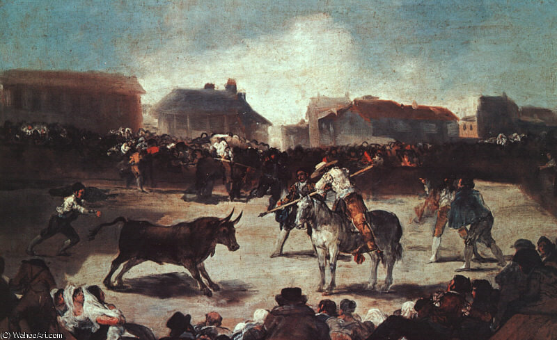 Wikioo.org - The Encyclopedia of Fine Arts - Painting, Artwork by Francisco De Goya - Village Bullfight - oil on wood -