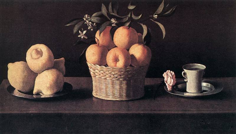 Wikioo.org - The Encyclopedia of Fine Arts - Painting, Artwork by Francisco Zurbaran - Still life with Lemons Oranges and Rose