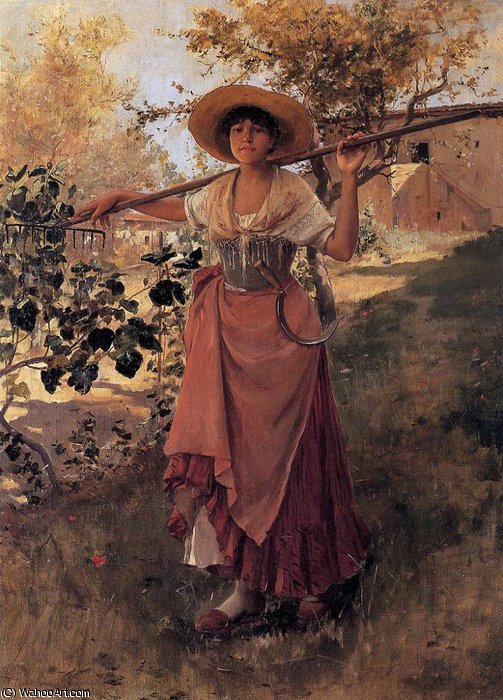 Wikioo.org - The Encyclopedia of Fine Arts - Painting, Artwork by Frank Duveneck - Girl with Rake