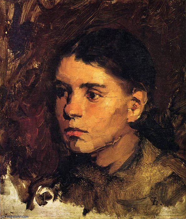 Wikioo.org - The Encyclopedia of Fine Arts - Painting, Artwork by Frank Duveneck - Head of a Young Girl