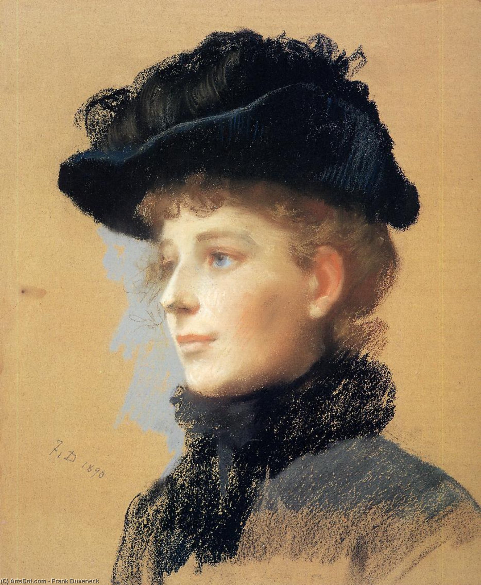 Wikioo.org - The Encyclopedia of Fine Arts - Painting, Artwork by Frank Duveneck - Portrait of a Woman with Black Hat