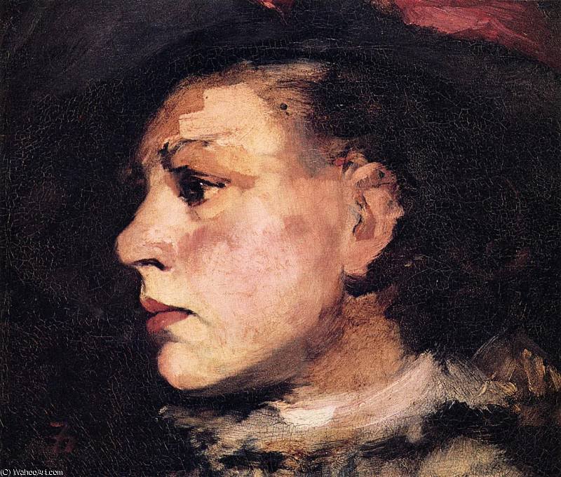 Wikioo.org - The Encyclopedia of Fine Arts - Painting, Artwork by Frank Duveneck - Profile of Girl with Hat