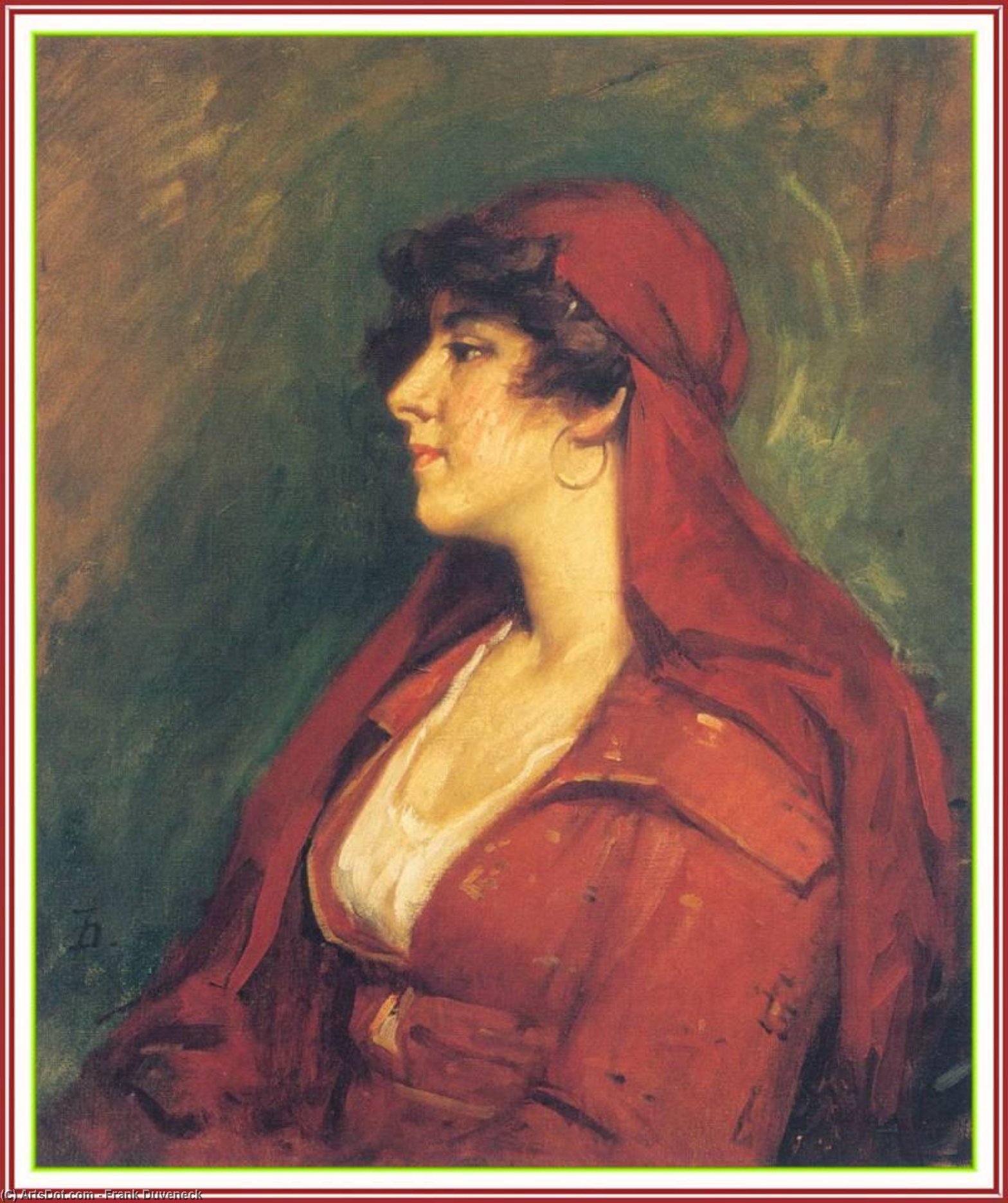 Wikioo.org - The Encyclopedia of Fine Arts - Painting, Artwork by Frank Duveneck - Lady in Red