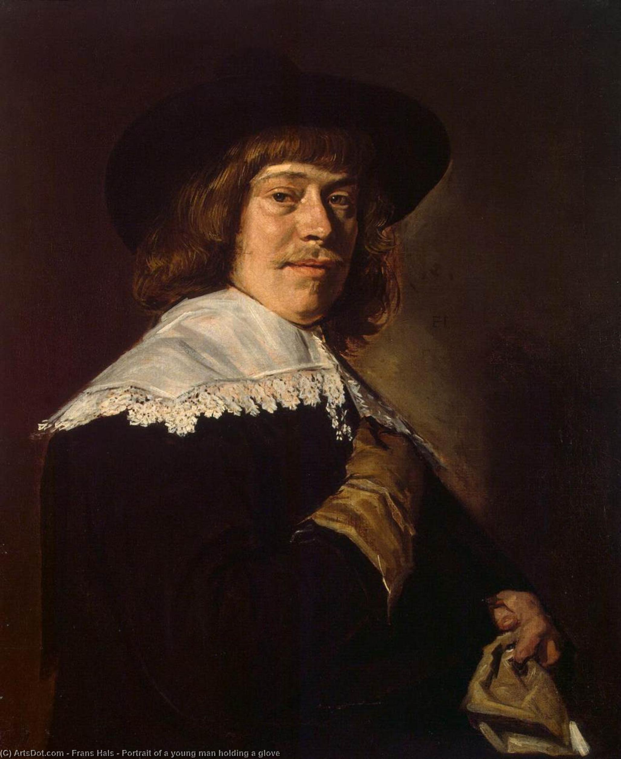 Wikoo.org - موسوعة الفنون الجميلة - اللوحة، العمل الفني Frans Hals - Portrait of a young man holding a glove