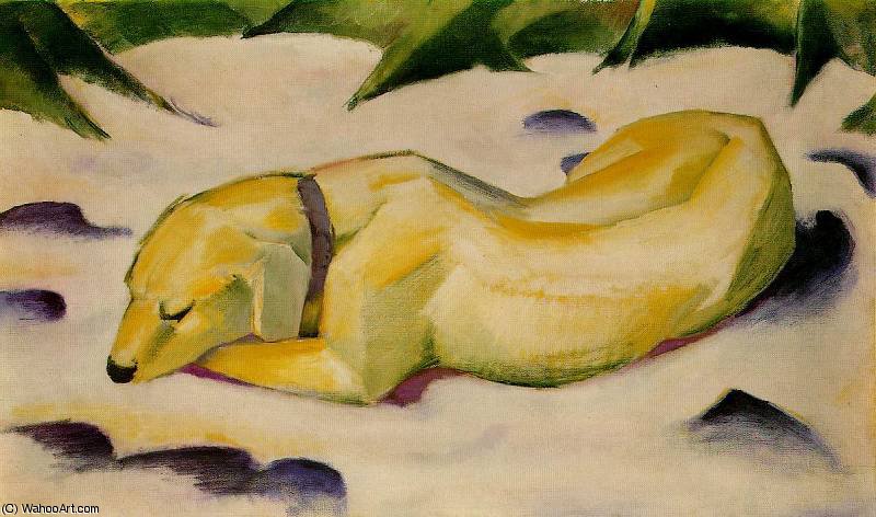 WikiOO.org - Encyclopedia of Fine Arts - Maalaus, taideteos Franz Marc - Dog Lying in the Snow