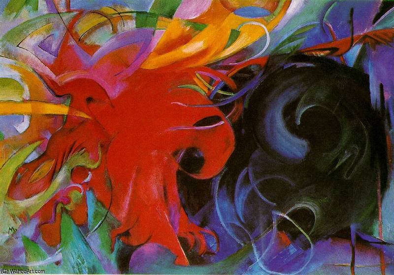 Wikioo.org - The Encyclopedia of Fine Arts - Painting, Artwork by Franz Marc - Fighting Forms (Kampfende Formen)