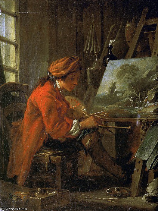 Wikoo.org - موسوعة الفنون الجميلة - اللوحة، العمل الفني François Boucher - The Painter in His Studio