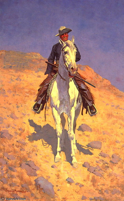 Wikioo.org – La Enciclopedia de las Bellas Artes - Pintura, Obras de arte de Frederic Remington - autorretrato en  Un  caballo