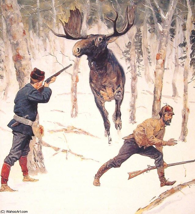 Wikioo.org - สารานุกรมวิจิตรศิลป์ - จิตรกรรม Frederic Remington - the moose hunt