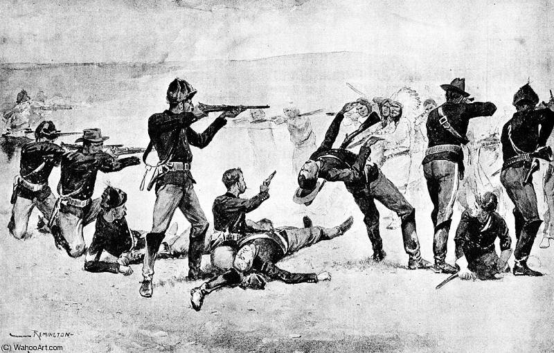 WikiOO.org - Enciklopedija likovnih umjetnosti - Slikarstvo, umjetnička djela Frederic Remington - The Opening of the Fight at Wounded Knee