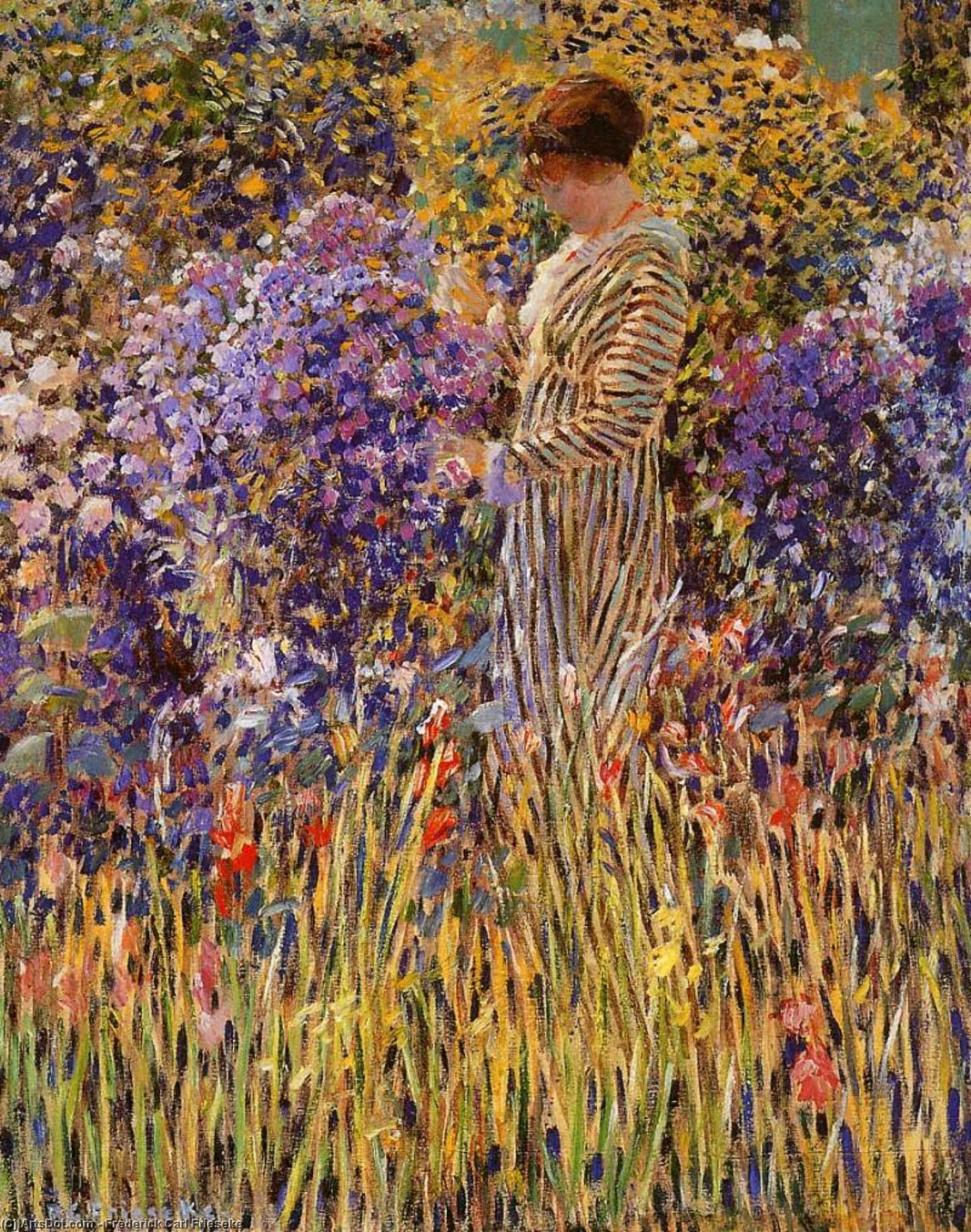 Wikioo.org - The Encyclopedia of Fine Arts - Painting, Artwork by Frederick Carl Frieseke - Lady in a garden Sun