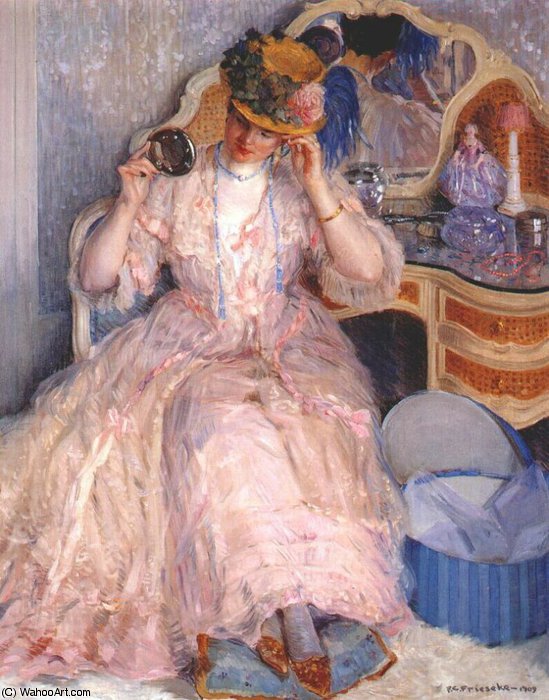 Wikioo.org - The Encyclopedia of Fine Arts - Painting, Artwork by Frederick Carl Frieseke - lady trying on a hat