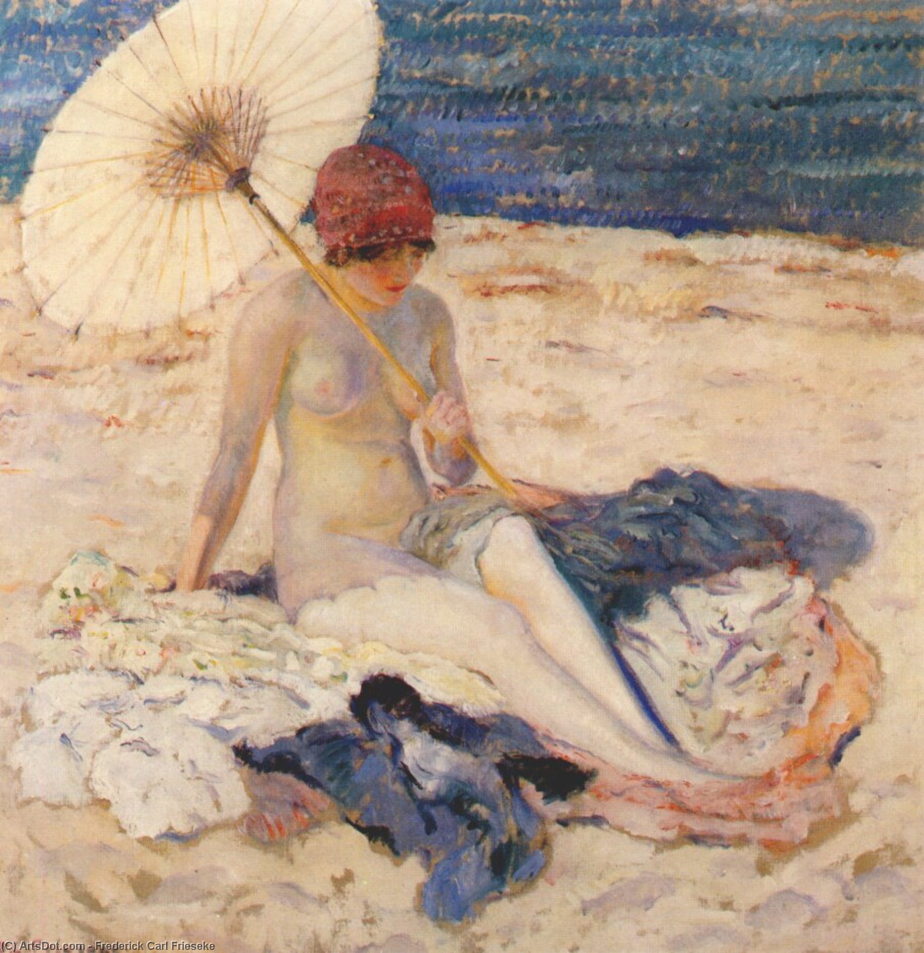 Wikioo.org – L'Encyclopédie des Beaux Arts - Peinture, Oeuvre de Frederick Carl Frieseke - Sur nude plage