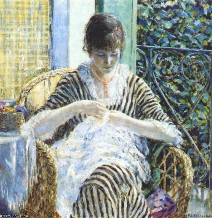 Wikioo.org - The Encyclopedia of Fine Arts - Painting, Artwork by Frederick Carl Frieseke - on the balcony