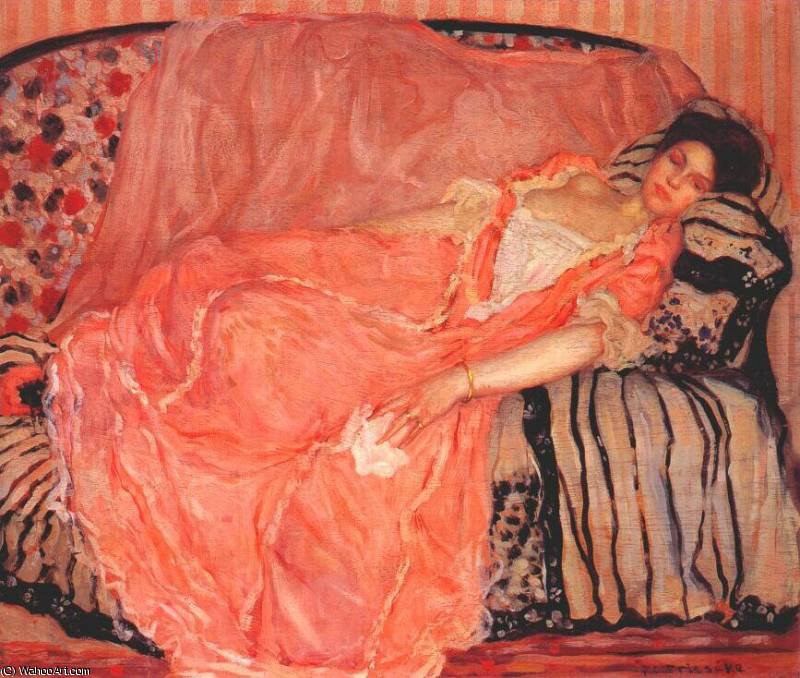 Wikioo.org - The Encyclopedia of Fine Arts - Painting, Artwork by Frederick Carl Frieseke - portrait of madame gely no 1 (on the couch)