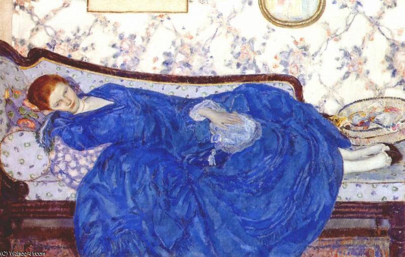 Wikioo.org – La Enciclopedia de las Bellas Artes - Pintura, Obras de arte de Frederick Carl Frieseke - el vestido azul