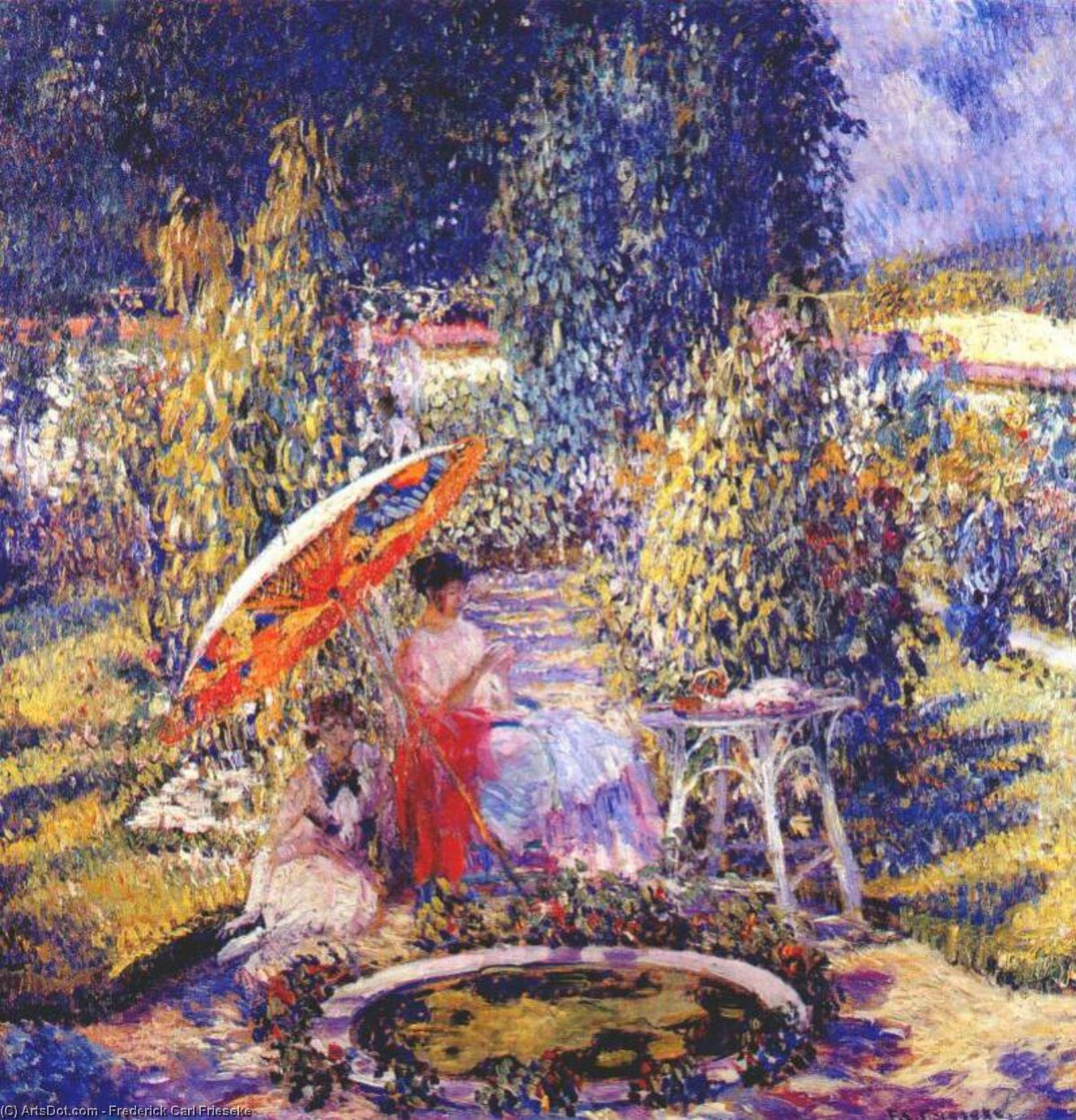 Wikioo.org - The Encyclopedia of Fine Arts - Painting, Artwork by Frederick Carl Frieseke - the garden umbrella