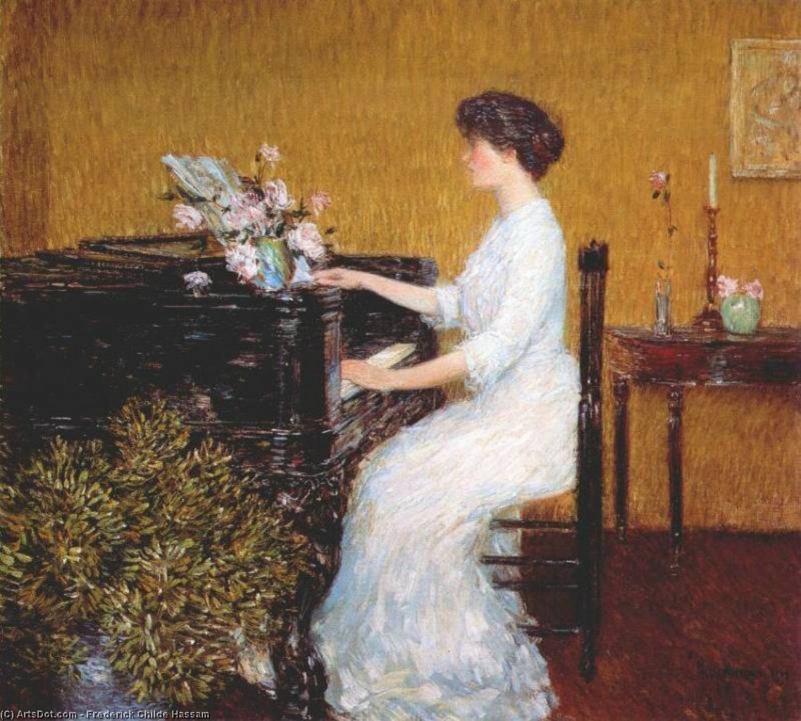 Wikioo.org - The Encyclopedia of Fine Arts - Painting, Artwork by Frederick Childe Hassam - at the piano