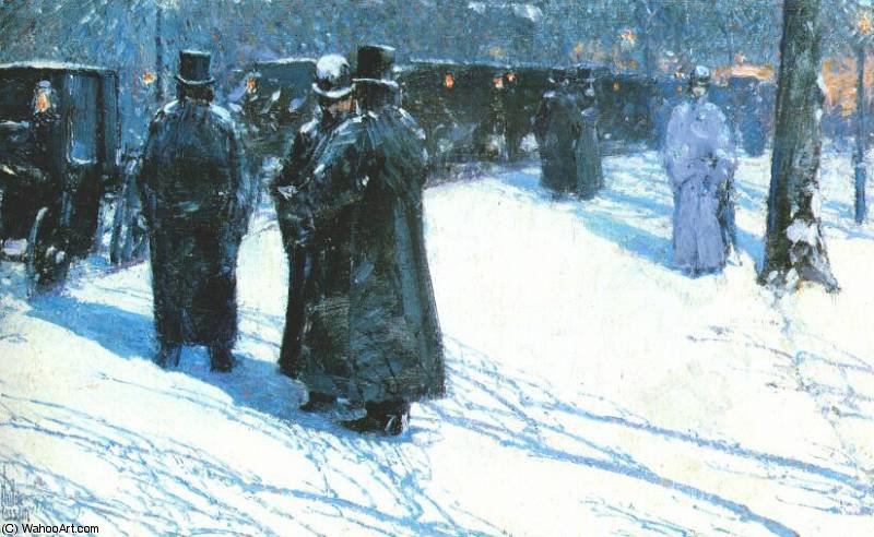WikiOO.org - Encyclopedia of Fine Arts - Festés, Grafika Frederick Childe Hassam - cab stand at night, madison square, new york