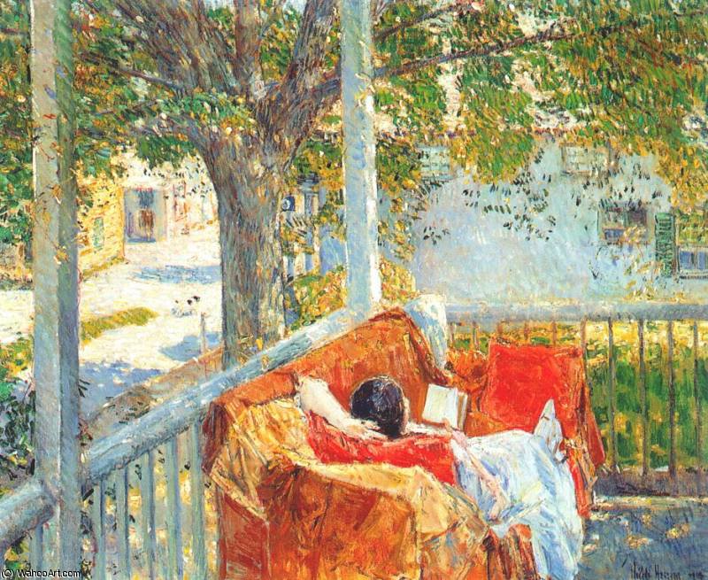 Wikioo.org - The Encyclopedia of Fine Arts - Painting, Artwork by Frederick Childe Hassam - couch on the porch, cos cob