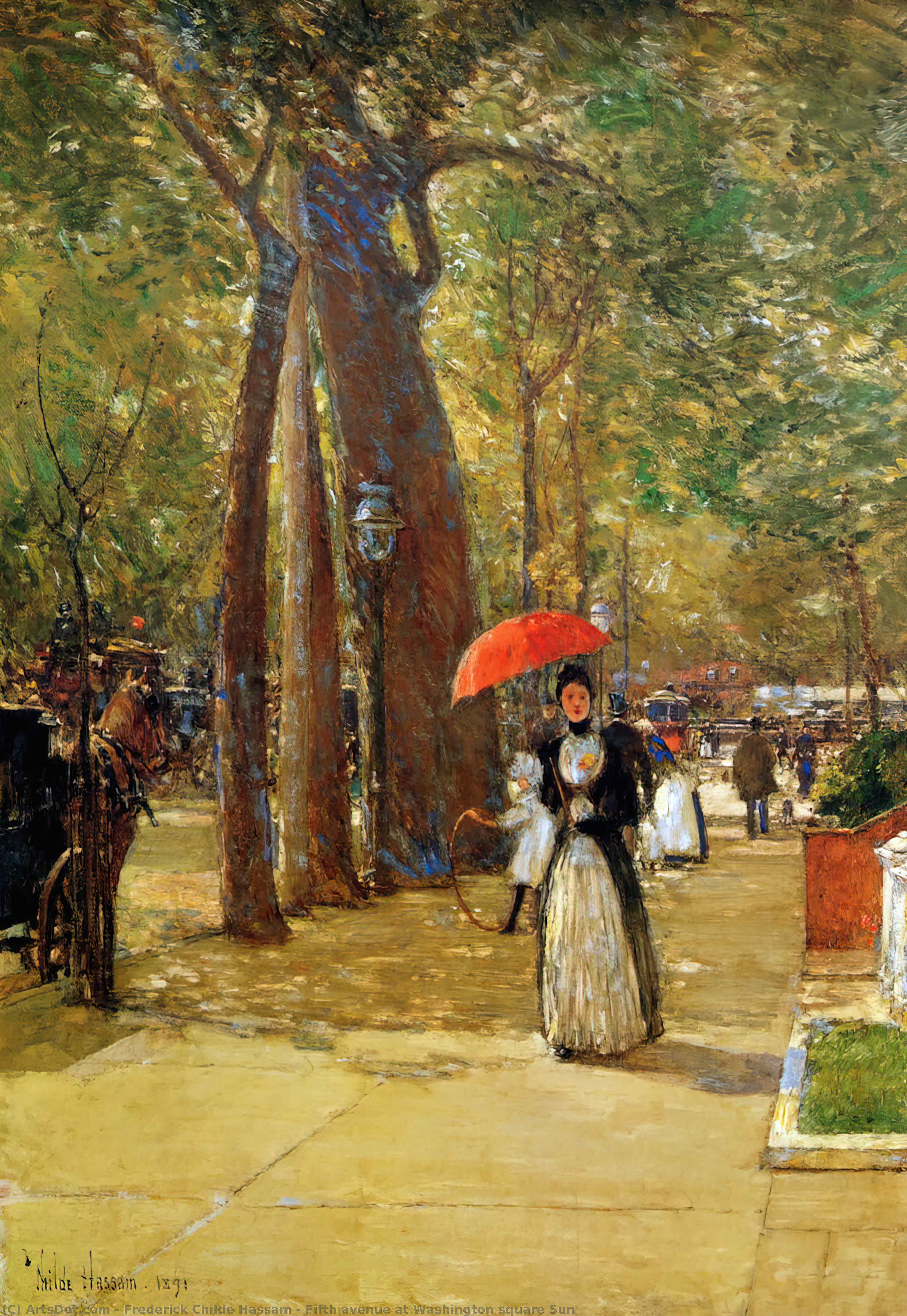 Wikioo.org - The Encyclopedia of Fine Arts - Painting, Artwork by Frederick Childe Hassam - Fifth avenue at Washington square Sun