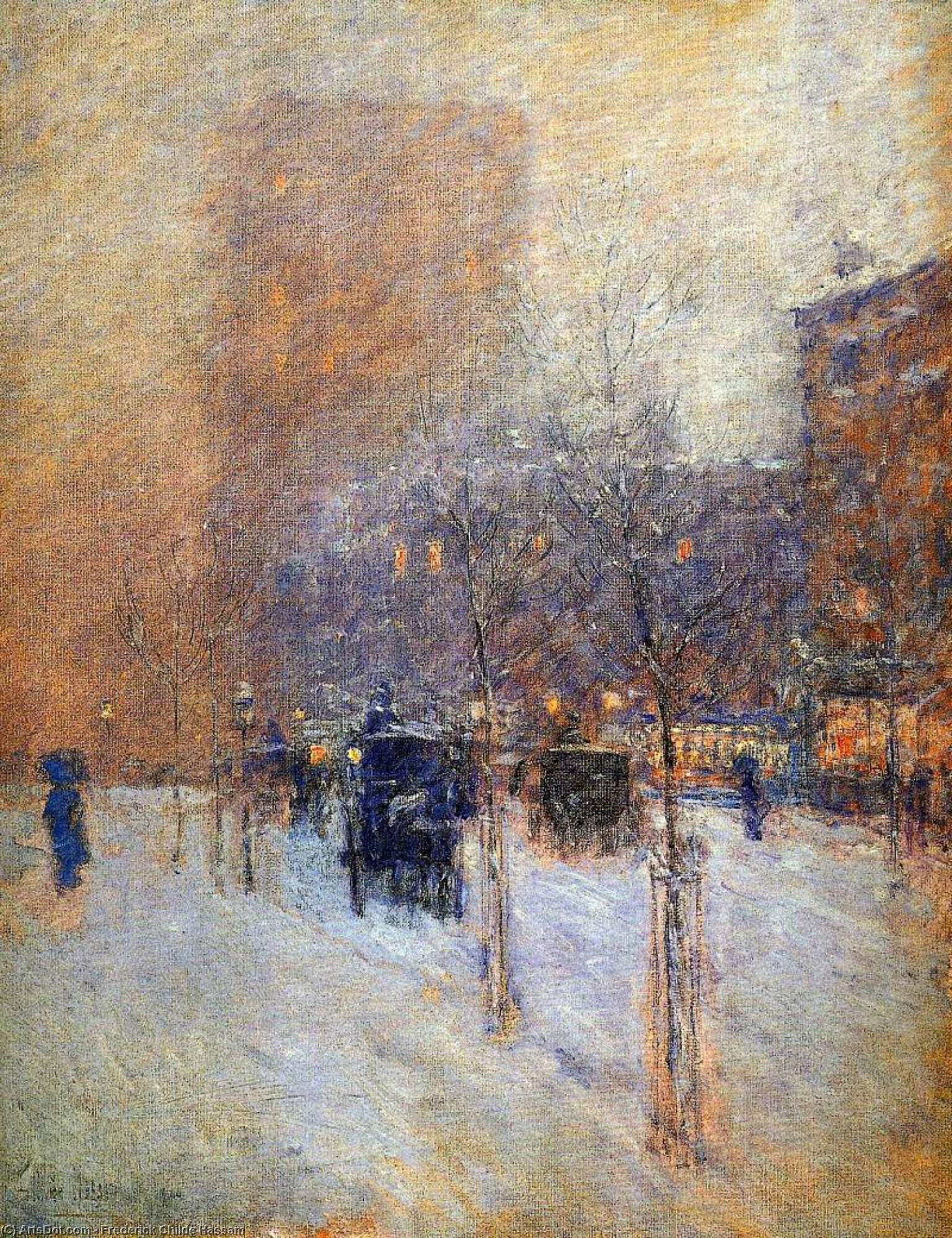 Wikioo.org - The Encyclopedia of Fine Arts - Painting, Artwork by Frederick Childe Hassam - Winter evening New York Sun