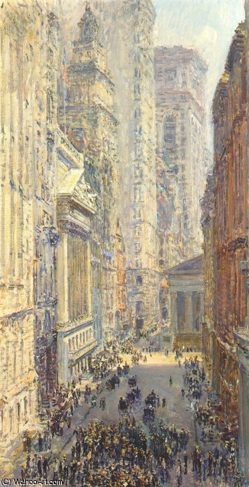 Wikioo.org - The Encyclopedia of Fine Arts - Painting, Artwork by Frederick Childe Hassam - lower manhattan (broad and wall streets)