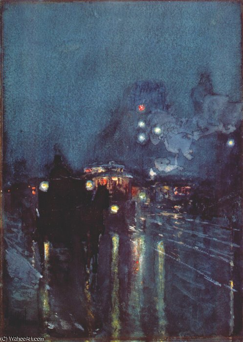 Wikioo.org - สารานุกรมวิจิตรศิลป์ - จิตรกรรม Frederick Childe Hassam - nocturne, railway crossing, chicago