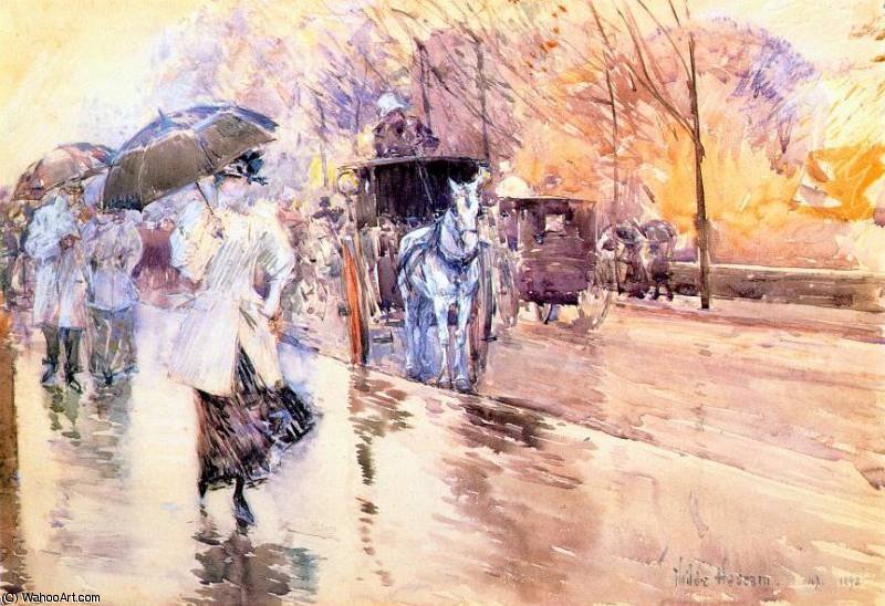 Wikioo.org - The Encyclopedia of Fine Arts - Painting, Artwork by Frederick Childe Hassam - rainy day on fifth avenue